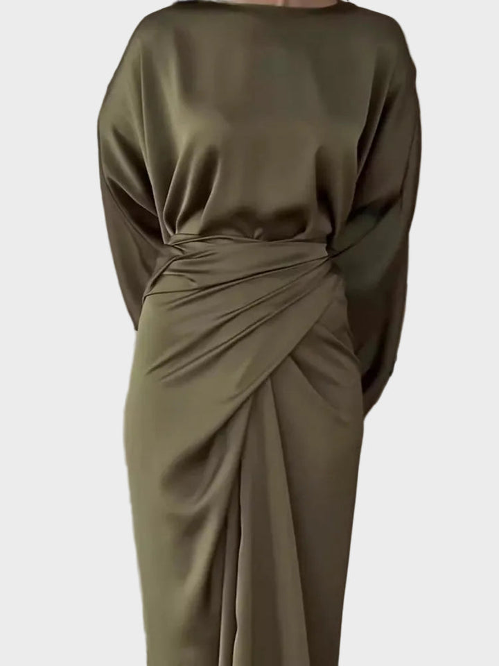 Maddy | Satin Batwing Sleeve Maxi Dress