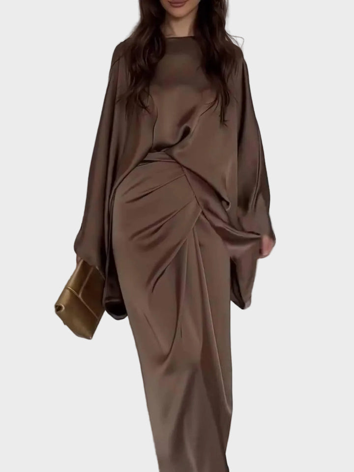 Maddy | Satin Batwing Sleeve Maxi Dress
